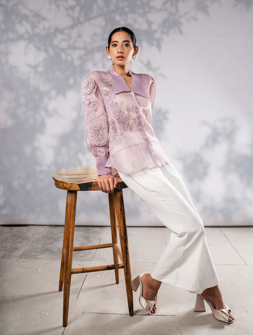 Lilac Embroidered Top with Hand Work