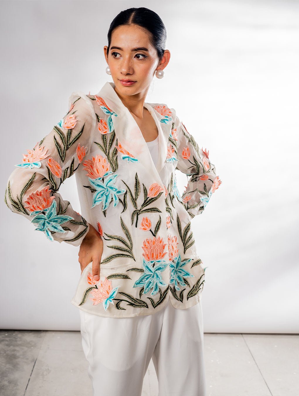 3D Floral Work Hand Embroidered Jacket