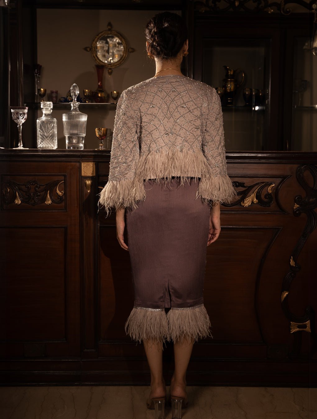 Crystal hand work bolero with skirt