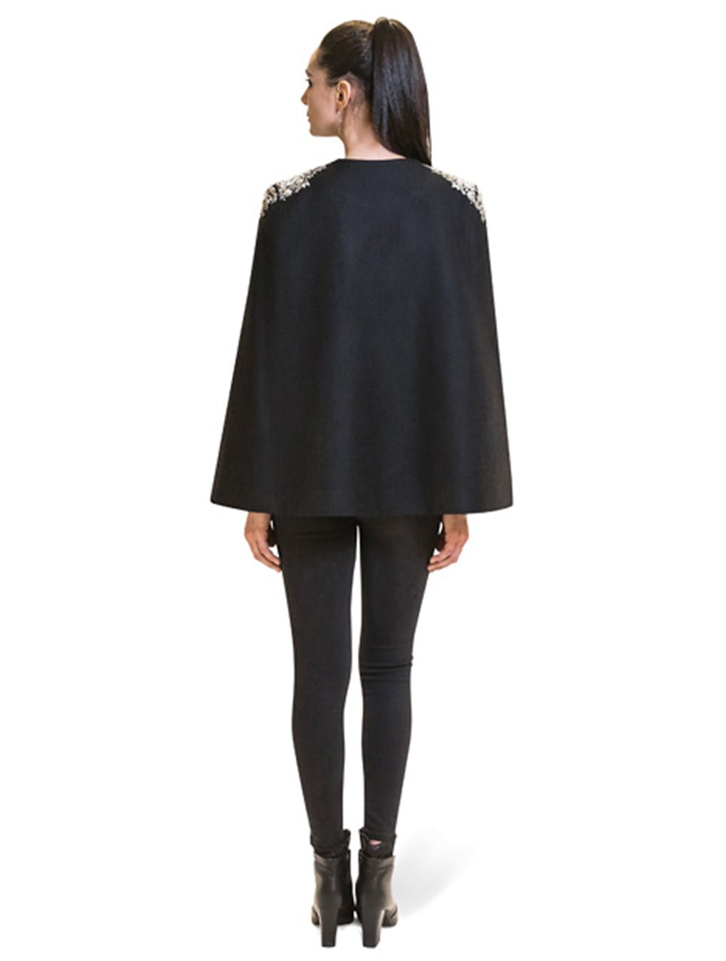 Black Cashmere Floral Emberoidered Cape