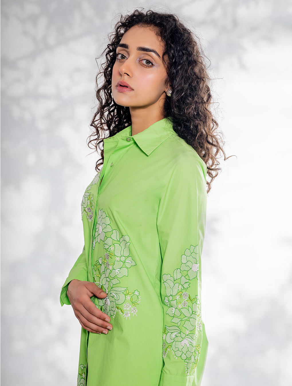 Floral Tone on Tone Embroidered Shirt Dress Tunic