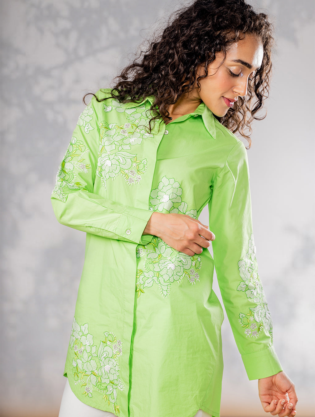 Floral Tone on Tone Embroidered Shirt Dress Tunic