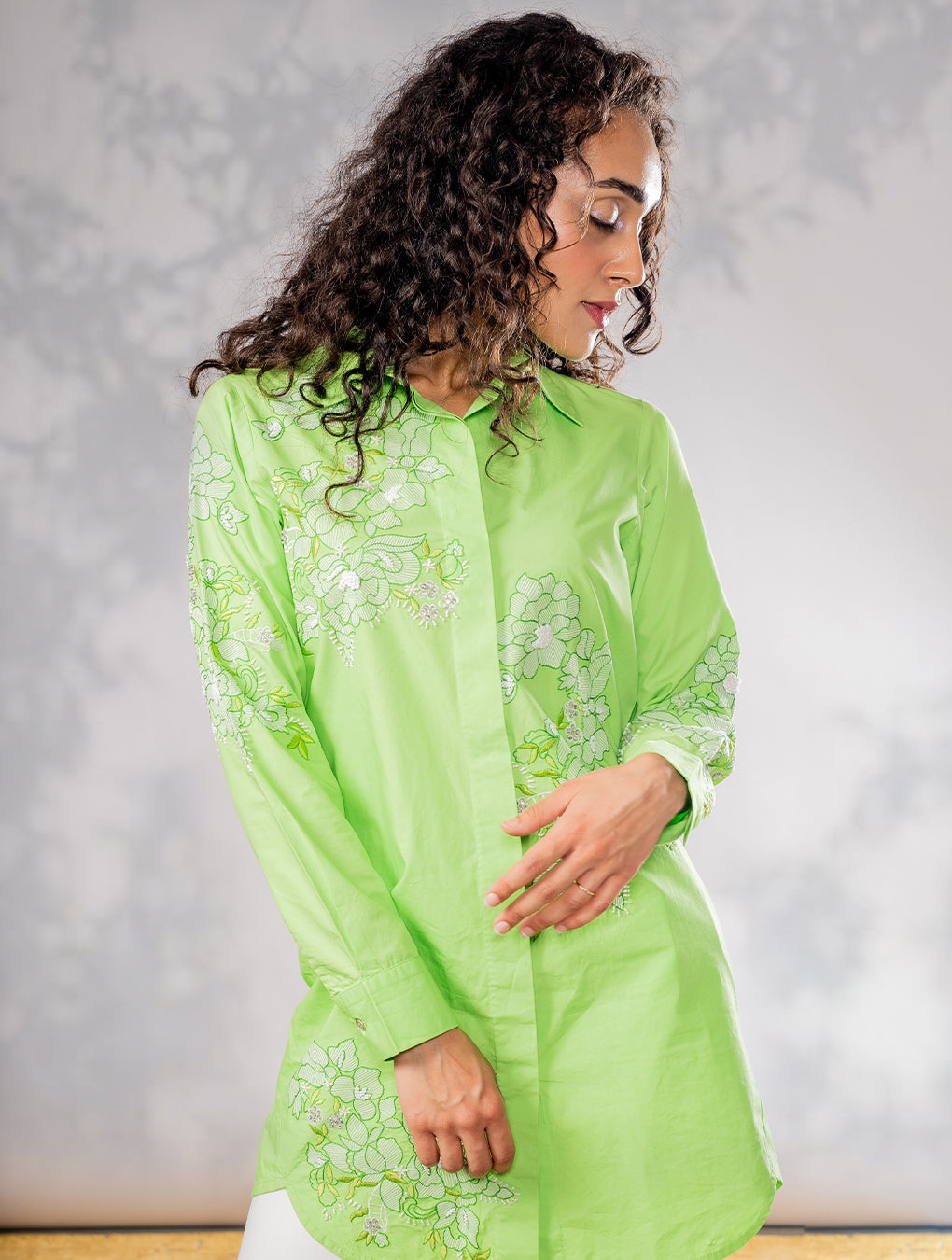 Floral Tone on Tone Embroidered Shirt Dress Tunic