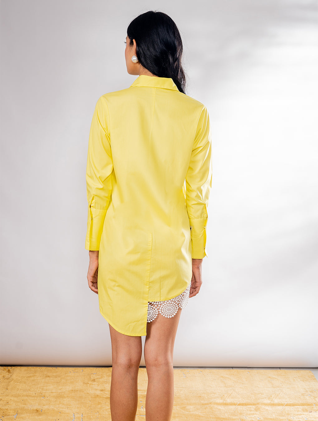 Giraffe embroidered yellow shirt dress