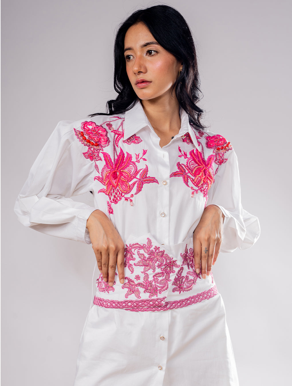 Floral Work Hand Embroidered Shirt