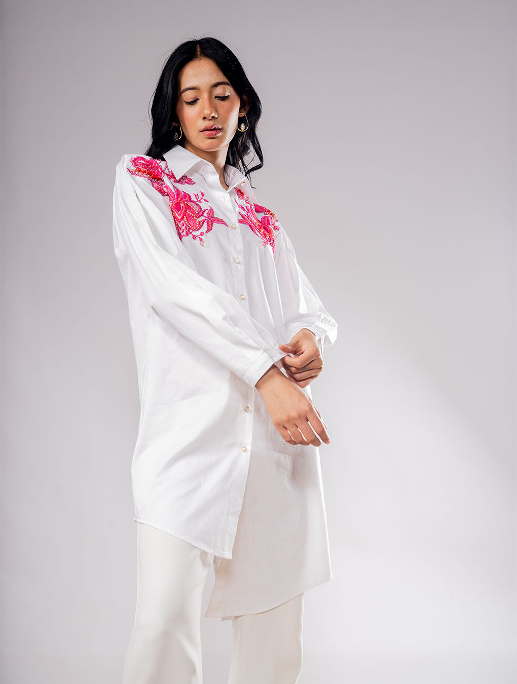 Floral Work Hand Embroidered Shirt