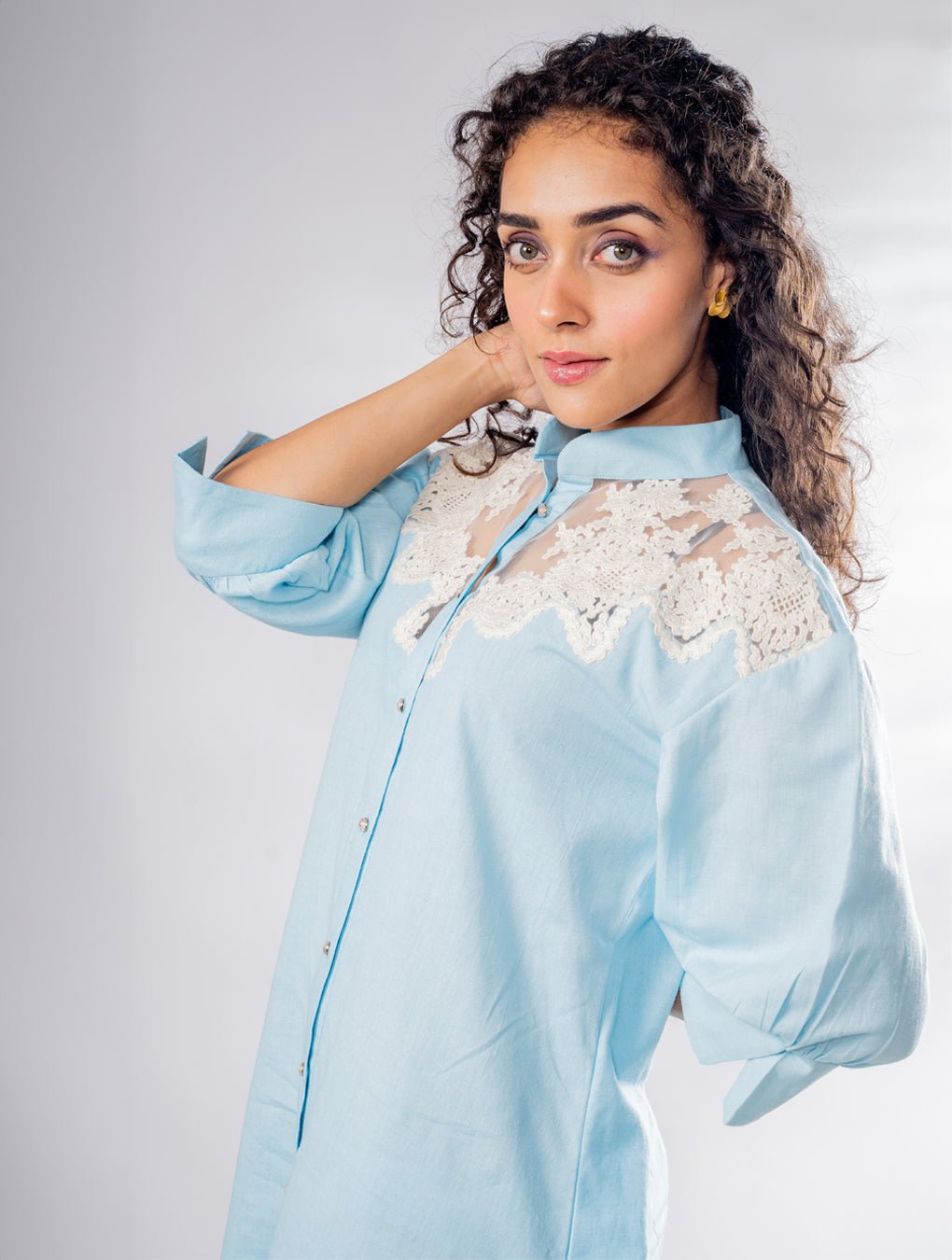 Blue Linen dress  Embroidered