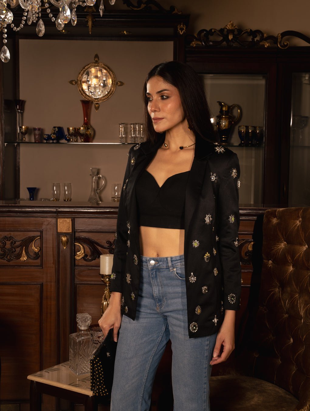 black crystal jacket with bralet