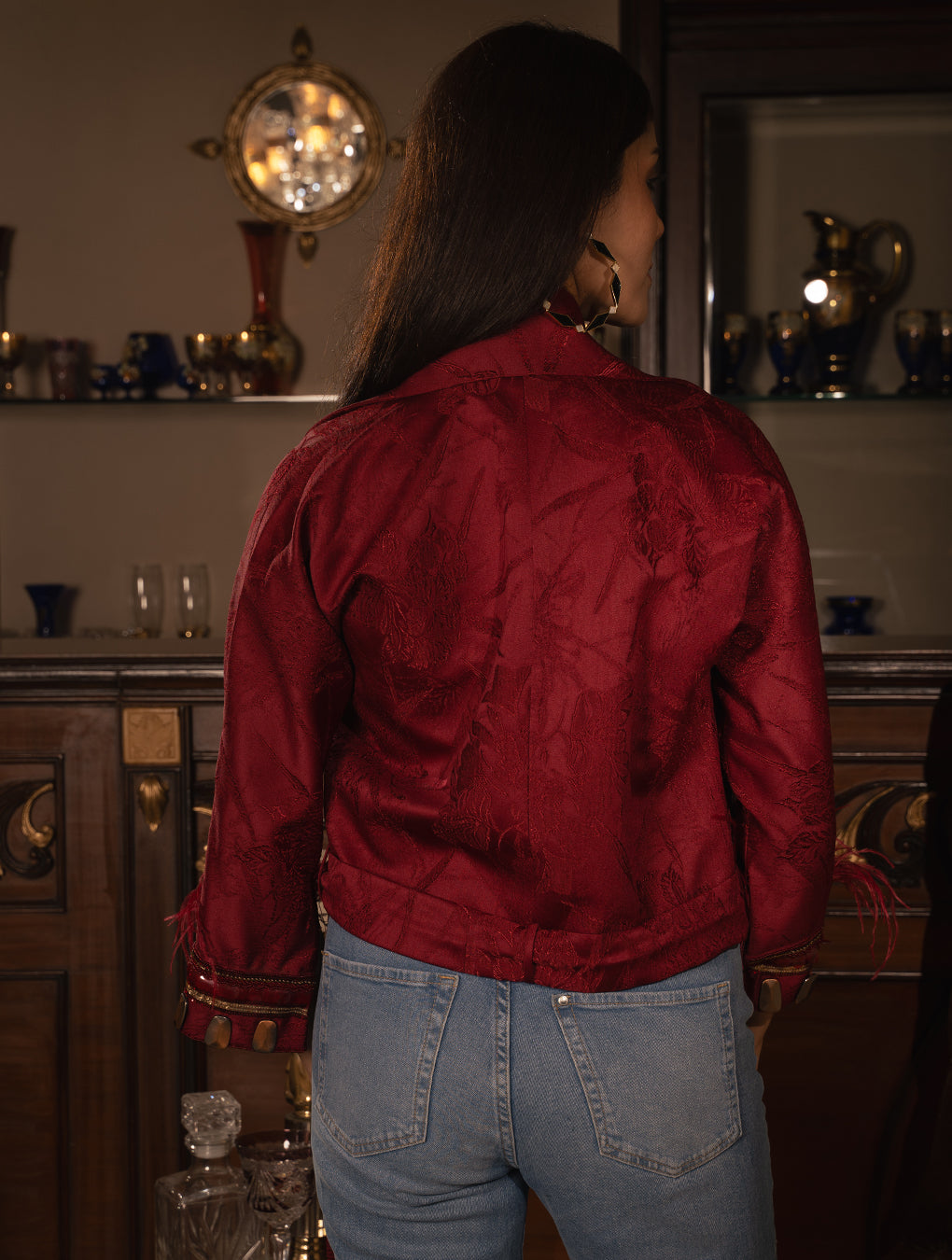 maroon jaqaured jacket