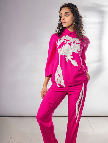 Fuchsia Pink Co ord Set With Hand Work